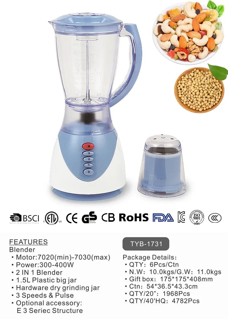Electronic Kithchen Machine Multipurpose Blender and Juice Mixer with 1.5L Plastic Big Jar