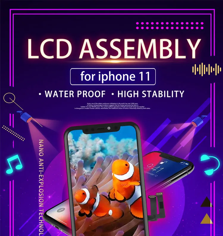 Fty OEM Waterproof Mobile Spare Parts Touch Screen Module Combo TFT LCD Display Phone for iPhone 11g